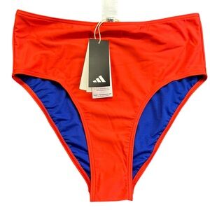 ADIDAS eco friendly women’s bright red high waist bikini swim bottoms size L NWT